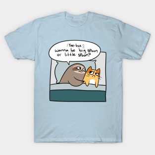 Sloth and Cat Spooning Comic T-Shirt